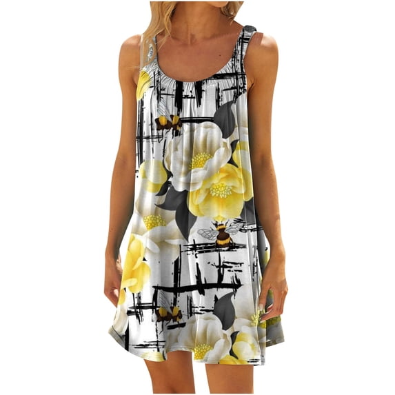 Sundresses for Women Vacation Summer Dresses for Women 2024 Vacation Trendy Aline Dress Plus Size Causal Sundresses Solid Color Cotton Dresses Round Neck Beach Dress Vestidos Para Mujer Casuales