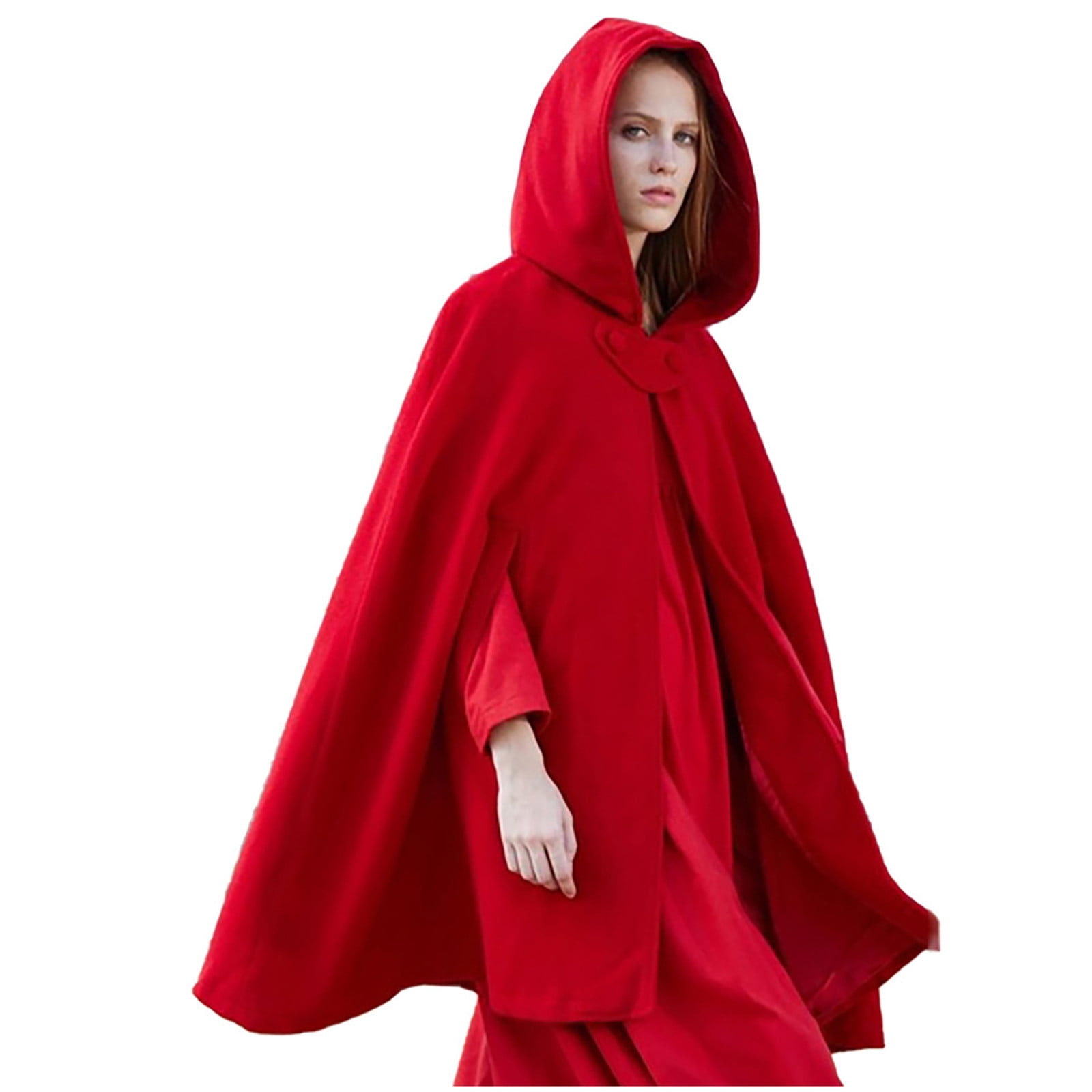 Women's Wool Cloak Coat with Hood, Maxi Hooded Cape for Winter, Plus Size Medieval Cloak