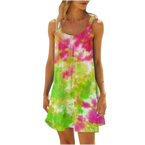 Sundresses for Women Womens Dresses Casual Spring Summer Dresses 2024 Sleeveless Tank Sundress Boho Beach Dress Crewneck Trendy Loose Fit Sundresses Vestidos Para Mujer De Fiesta