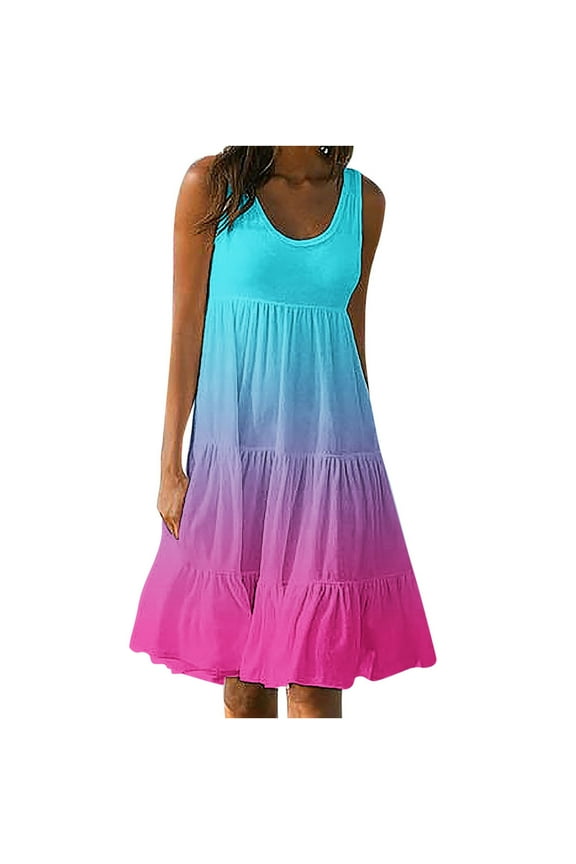 Sundresses for Women 2024 Sleeveless Cute Petite Mini Dress Tiered Summer Flowy Boho Sundress Beach Wear