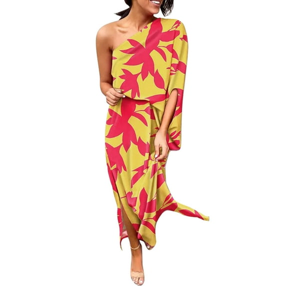 Sundresses for Women 2024 Womens Floral Print One Shoulder Ruched Short Dress Butterfly Sleeve Asymmetrical Hem Wrap Front Party Dresses(Orange,XL)