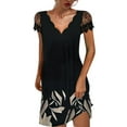 thumbnail image 1 of Sundresses for Women Casual Summer Floral Lace Short Sleeve Tunic Dress Scalloped V-Neck Loose Beach Mini Dresses, 1 of 7