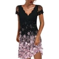 thumbnail image 1 of Sundresses for Women Casual Summer Floral Lace Short Sleeve Tunic Dress Scalloped V-Neck Loose Beach Mini Dresses, 1 of 6