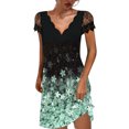 thumbnail image 1 of Sundresses for Women Casual Summer Floral Lace Short Sleeve Tunic Dress Scalloped V-Neck Loose Beach Mini Dresses, 1 of 6