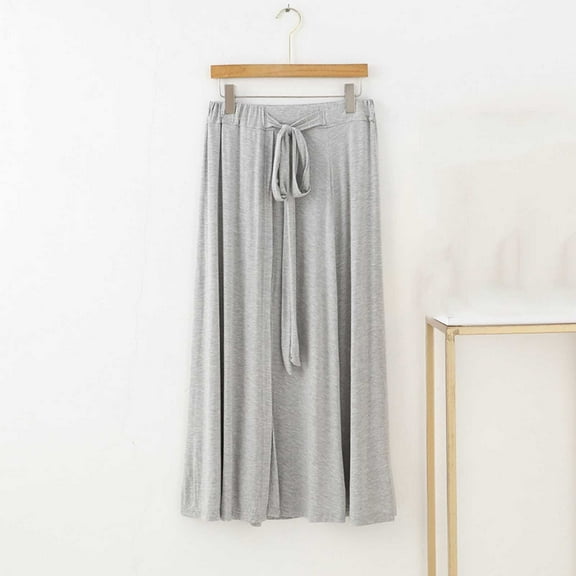 Sundresses for Women LEBONYARD Women's Skirt with Tiered Ruffles,Women's Solid Color Lace Up Half Skirt High Slit Sexy Versatile Long Skirt Gray M