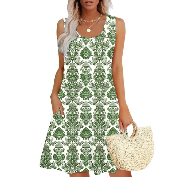 Sundresses for Women Plus Size Women Casual Loose Summer Printed Dress Sleeveless V-neck Top/shirt Set E Blue L