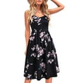 thumbnail image 1 of Sundresses for Women Sleeveless Summer Dresses V Neck Spaghetti Straps Solid Leopard Floral Swing Midi Party Dress, 1 of 1
