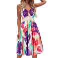 thumbnail image 1 of Sundresses for Women Sleeveless Summer Dresses V Neck Spaghetti Straps Solid Leopard Floral Swing Midi Party Dress, 1 of 4