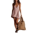 thumbnail image 1 of Sundresses for Women Spaghetti Strap V Neck Fringe Mini Dress Solid Causal Loose Summer Dress, 2XL, 1 of 4