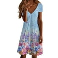 thumbnail image 1 of Sundresses for Women Summer Casual Beach Dresses V Neck Short Sleeve T Shirt Dress Boho Floral A-Line Mini Sun Dress, 1 of 6