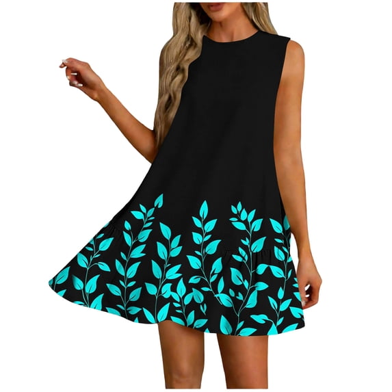 Sundresses for Women Summer Floral Boho Flower Print Dress Beach Cover Ups Tank Dress with Pockets Vacation Outfits