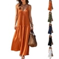 thumbnail image 1 of Sundresses for Women Summer Smocked Cami Maxi Dresses Spaghetti Strap V Neck Flowy Long Beach Vacation Dress, 2XL, 1 of 6