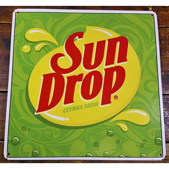 Sundrop Citrus Soda Pop Modern Logo Swirls Lemon Lime Heavy Duty Metal Adv Sign Funny Metal Sign Crossing Traffic Novelty Sign 12X12 Inch