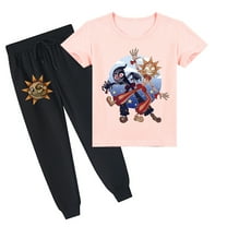 Sundrop and Moondrop Printed Cotton Set: Short Sleeve T-shirt and Long Pants for Kids in Summer Outfits