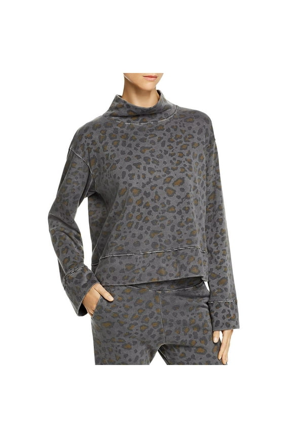 Womens Animal Print Funnel Neck Sweatshirt Gray 0