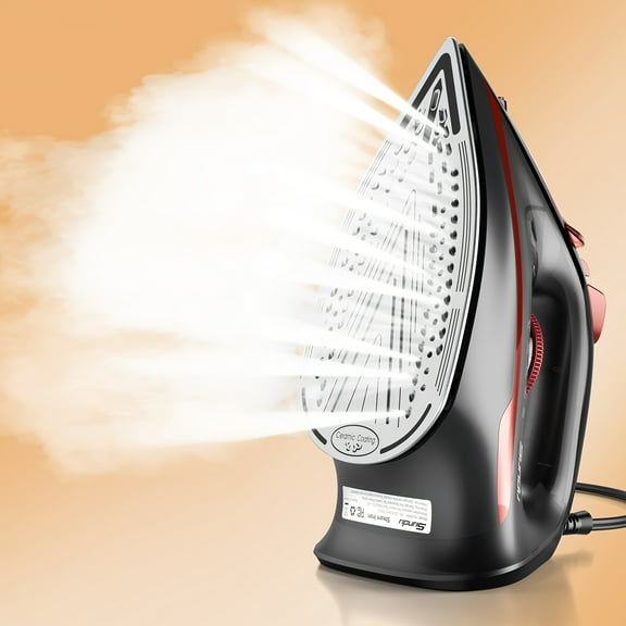 Sundu 1500W Steam Iron, Ceramic Soleplate Rapid Heating, 11.84oz Tank, Self-Cleaning/Auto-Off, Compact Red Garment Iron for Home Fabric Care