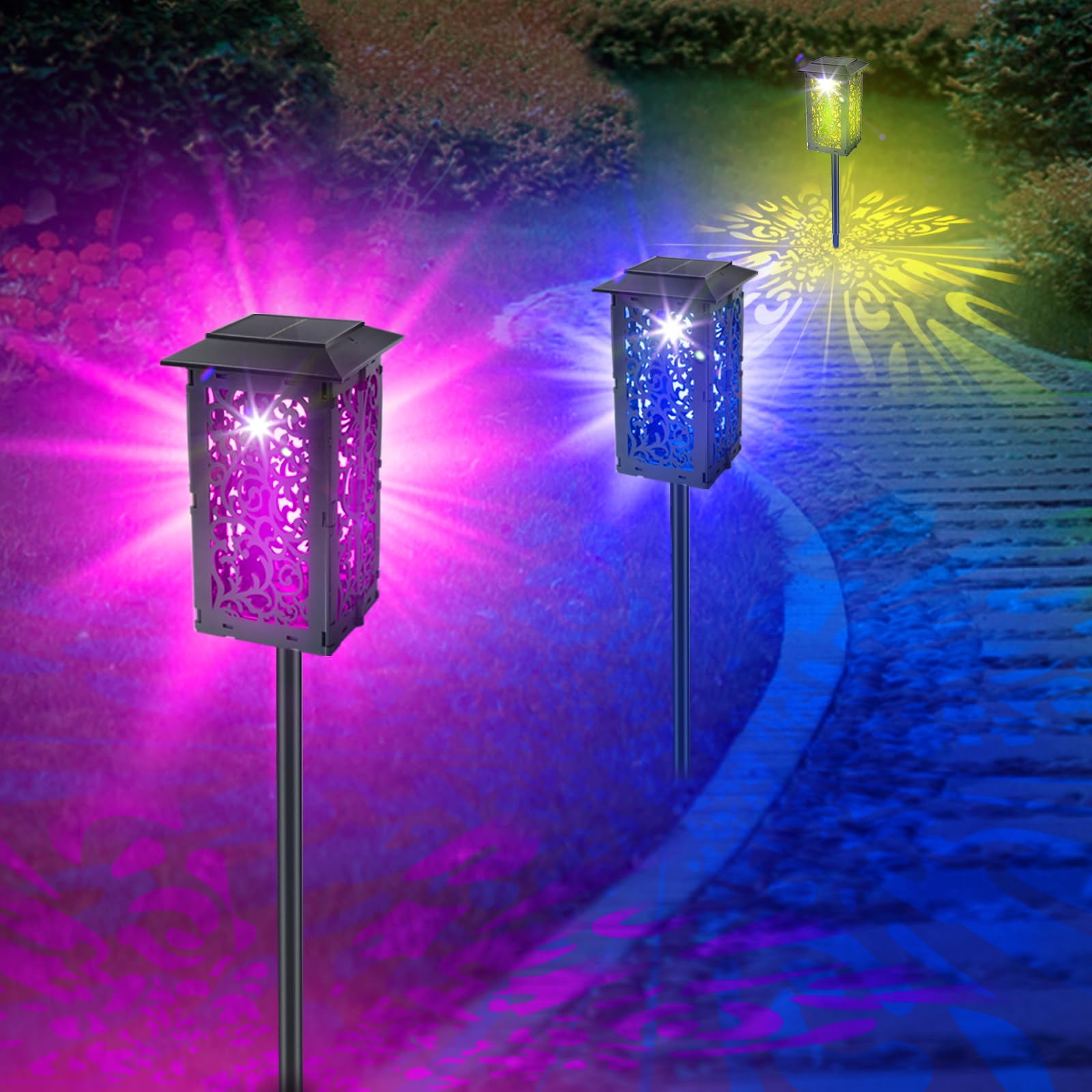 Sunenvoy 2 Pack Solar MMF7 Pathway Lights,Color Changing Solar Lights for Outdoor,IP65 ...