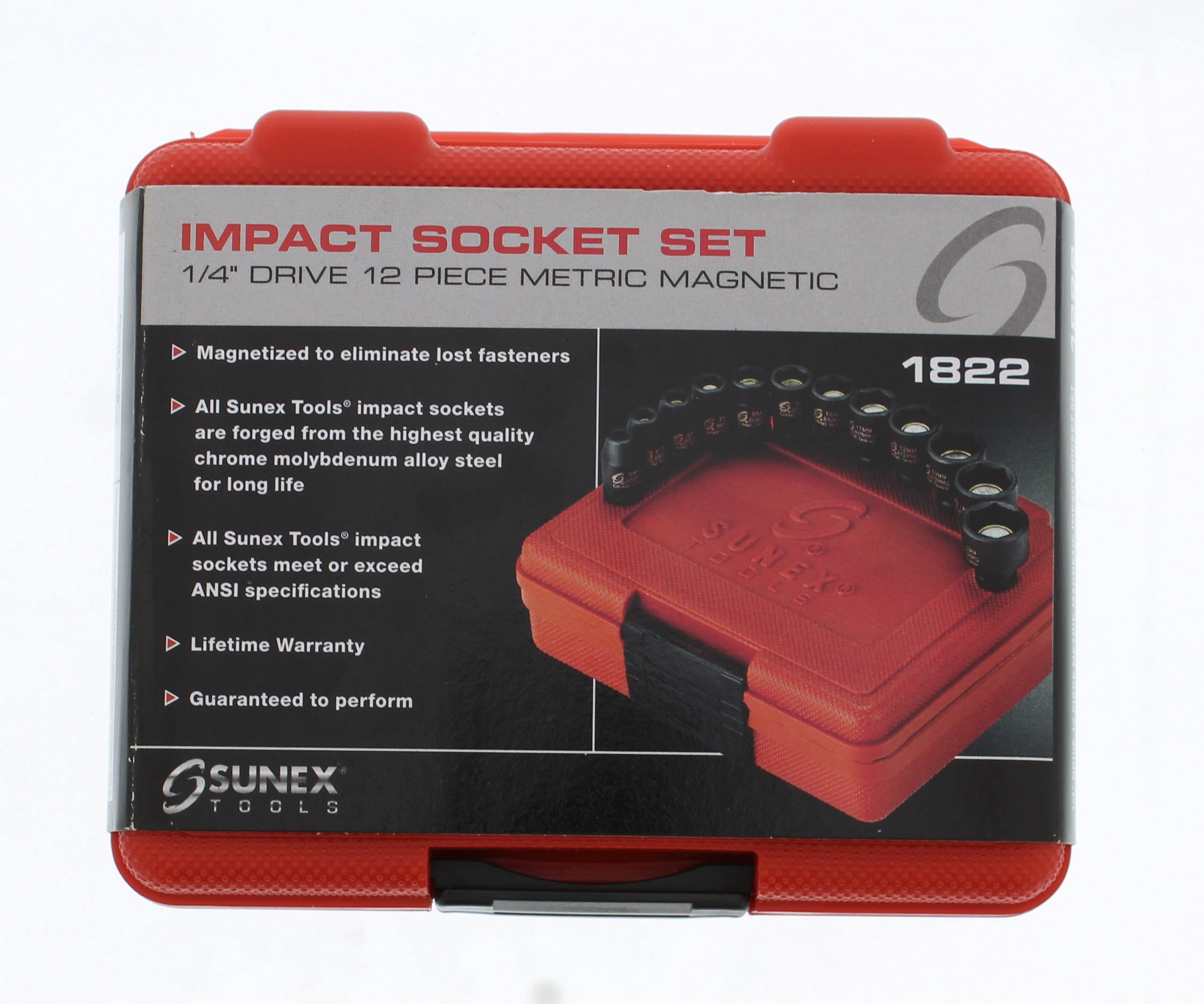 Sunex 12 Piece Magnetic Metric Impact Socket Set with Heavy Duty Blow Mold Case