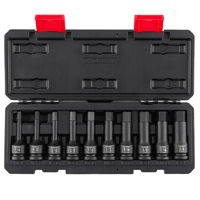 Sunex 2638 10pc 1/2" Drive Fractional SAE Fractional Impact Hex Driver Set