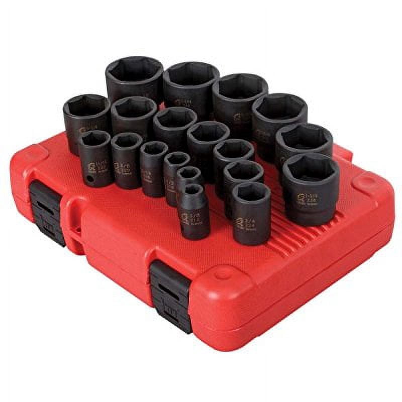 SUNEX 19-Piece 1/2" Drive Impact Socket Set – SAE Sizes 3/8" To 1-1/2", Heavy-Duty Cr-Mo Steel, Comes With Tough Storage Case