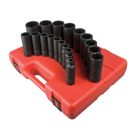 Sunex 2820 19-Piece 1/2 in. Drive 12-Point SAE Deep Impact Socket Set