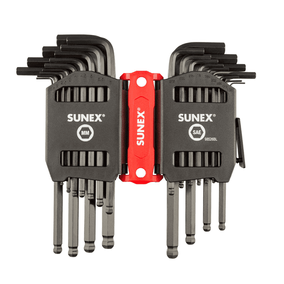 Sunex SAE/Metric 26 Piece Ball End Long Arm Hex Key Set, 2mm-10mm, 0.05"-3/8"