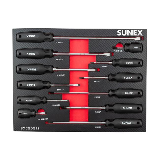 Sunex SXCSDS12 Phillips&reg; & Slotted Magnetic 12 Piece Screwdriver Set In Eva Foam