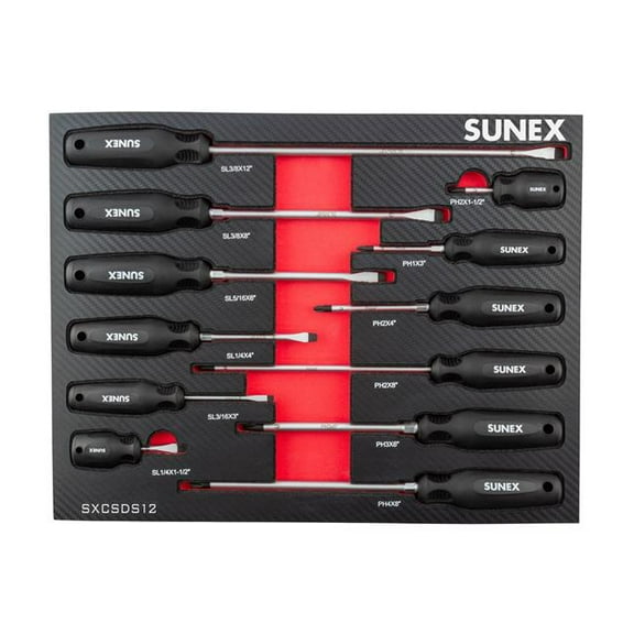 Sunex SXCSDS12 Phillips & Slotted Magnetic 12 Piece Screwdriver Set In Eva Foam