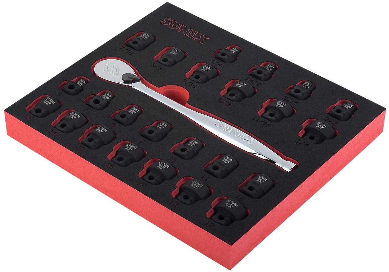 25pc 3/8" DR SAE and Metric Low Profile Impact Socket Set