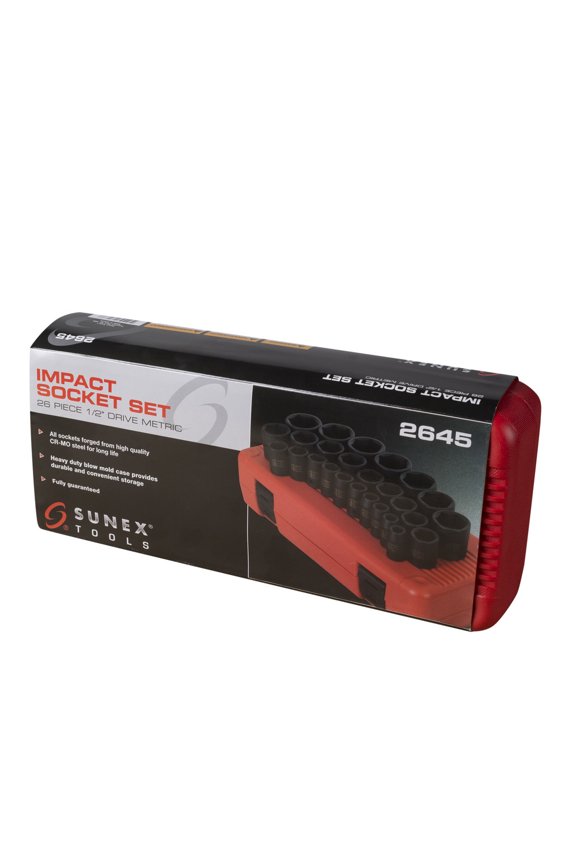 26-Piece 1/2" Drive Metric Impact Socket Set, Cr-Mo Steel, 10mm to 36mm