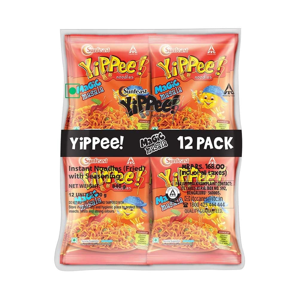 Sunfeast Yippee! Magic Masala, Instant Noodles 720G/810G/840G (Pack Of 12) ( Weight May Vary )
