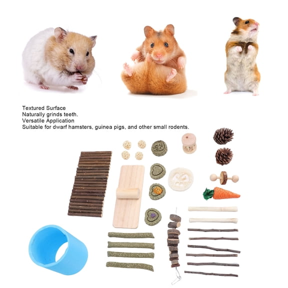 Sunfenle Guinea Pig Enrichment Chew Toy Set Birch Wood Safe Chewable Small Animal Molar Toys Set for Teeth Care