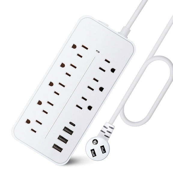 Sunfenle Plug Power Strip Surge Protector, Overload Protection, Fireproof Shell, ETL Listed, 1700J, 2000W/10A, 8 Outlet Wide Spacing with 3*USB Ports 1*Type-C, Flat Plug 5ft Extension Cord