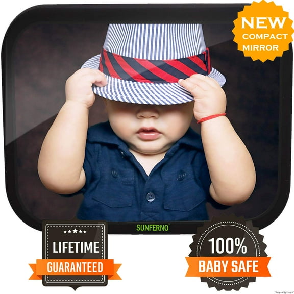 Sunferno Baby Car Mirror - Unbreakable Certified Rear Facing Car Seat Mirror for Effortlessly Monitoring Your Child in The Back Seat - Crash Tested, Durable and Adjustable Infant Baby Mirror for Car