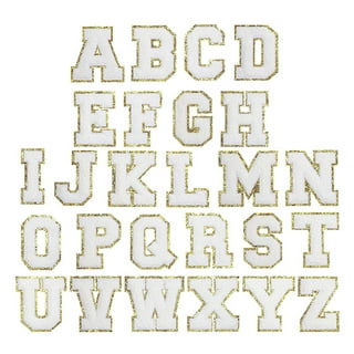 Gold Alphabet Letter and Number Iron On Patches for Clothing (82 Pieces)