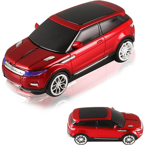 Sunffice Wireless Mouse, Cool Car-Shape Wireless Mouse with LED Headlights, 2.4G Unique Car Mouse for Kids with USB Receiver, 1600 DPI Cute Gaming Mouse for Laptop PC Computer-Red