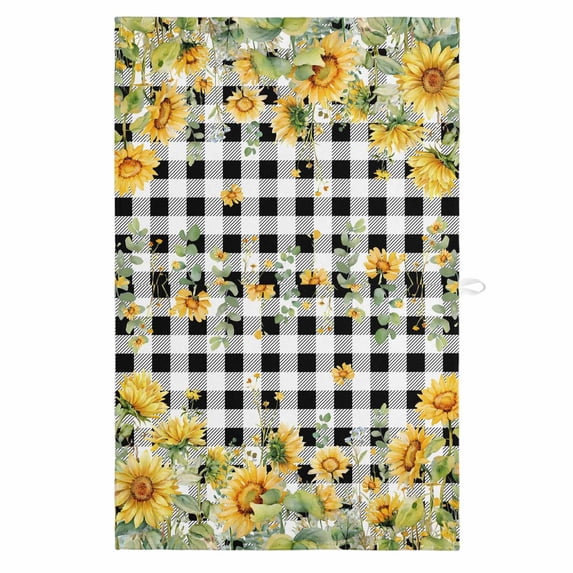 Sunflower 1 Pack Kitchen Towel, Water Absorbent Dish Towel, Summer Eucalyptus Botanical Floral Black Plaid Decorative Hand Towels - Quick Drying Cloth for Cooking Baking, 18x28 Inch