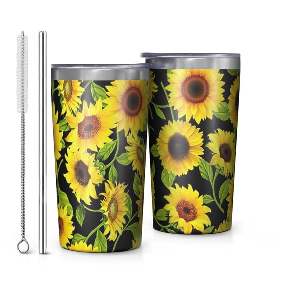 Sunflower 10oz Tumblers Stainless Steel Tumbler with Lid and Straw,Vacuum Insulated Double Wall Travel Tumbler Cups with Cleaning Brush for Coffee, Tea