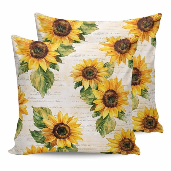 Sunflower 16x16 Pillow Covers Set of 2, Summer Botanical Vintage Floral Spring Throw Pillow Covers Decorative Couch Cushion Case, Microfiber Square Pillowcases for Bedroom Car Living Room