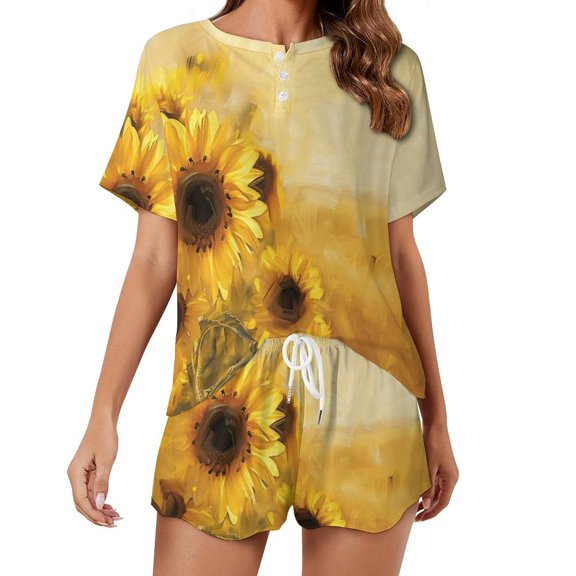 Sunflower 2 Pack Women’s Pajama Set Print Sleepwear And Shorts Y2k Loungewear Sets S-5XL