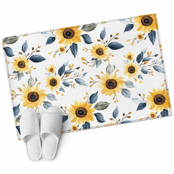 Sunflower 2'x3' Washable Rug, Spring Floral Vintage Summer Botanical Non-Slip Soft Doormat Area Rugs for Entrance Bathroom Bedsides, Carpet for Kitchen Bedroom, Entryway Floor Mat