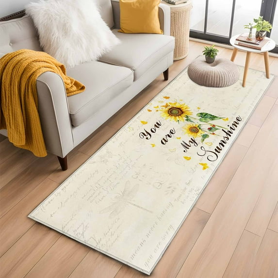 Sunflower 2'x6' Runner Rug, Vintage Botanical Washable Non-Slip Area Rugs for Hallway Kitchen Floor Bedroom Entryway, StainResistant Laundry Carpet Decoration Indoor Mat Farmhouse Flowers