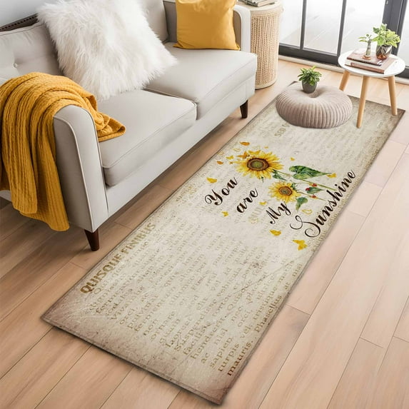 Sunflower 2'x6' Runner Rug, Vintage Botanical Washable Non-Slip Area Rugs for Hallway Kitchen Floor Bedroom Entryway, StainResistant Laundry Carpet Decoration Indoor Mat Farmhouse Retro Floral