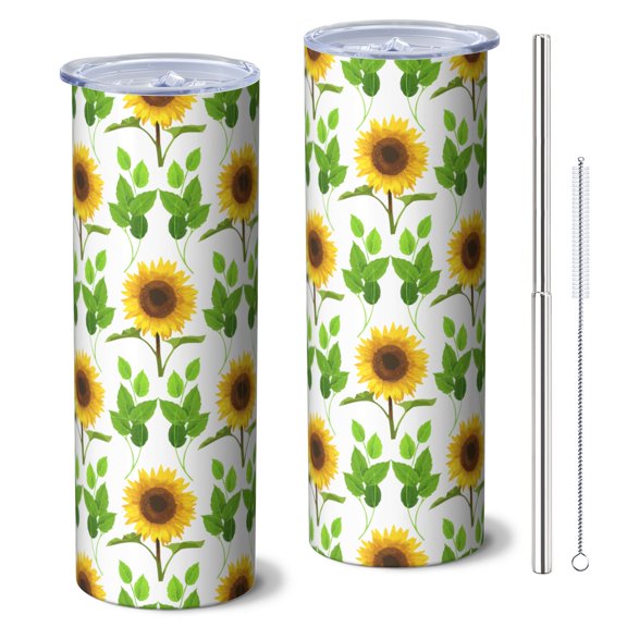 Sunflower 20 Oz Stainless Steel Skinny Tumbler – Vacuum Insulated Slim Travel Cup with Lid & Stainless Steel Straw, 360° Full Wrap Printed Tumbler for Home, Office & Outdoor Use, Spring