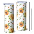 thumbnail image 1 of Sunflower 20 Oz Stainless Steel Skinny Tumbler – Vacuum Insulated Slim Travel Cup with Lid & Stainless Steel Straw, 360° Full Wrap Printed Tumbler for Home, Office & Outdoor Use, Spring, 1 of 6