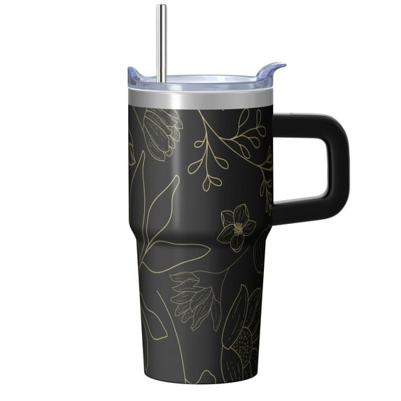 Sunflower 20oz Stainless Steel Tumbler with Handle and Straw – Insulated Travel Cup with Sliding Lid, 360° Full Wrap Printed Mug for Home, Outdoor & Sports Use, Foral