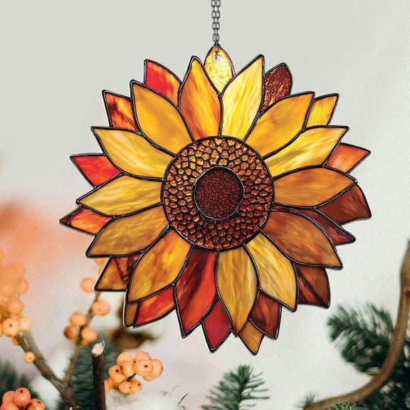 Sunflower 2D Flat Acrylic Suncatcher - Window Hanging Ornament, Floral Art, Garden Home Decor, Gift for Mom Teacher, Indoor Outdoor Display
