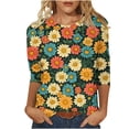 thumbnail image 1 of Sunflower 3/4 Sleeve Tops for Womens Plus Size Crewneck Tshirt Casual Summer Basic Tee Tunic Blouse, 1 of 5