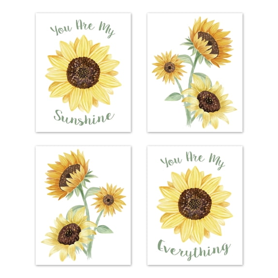 Sweet Jojo Designs Sunflower Yellow Green and Brown Unframed Wall Art Print 4 Piece Set