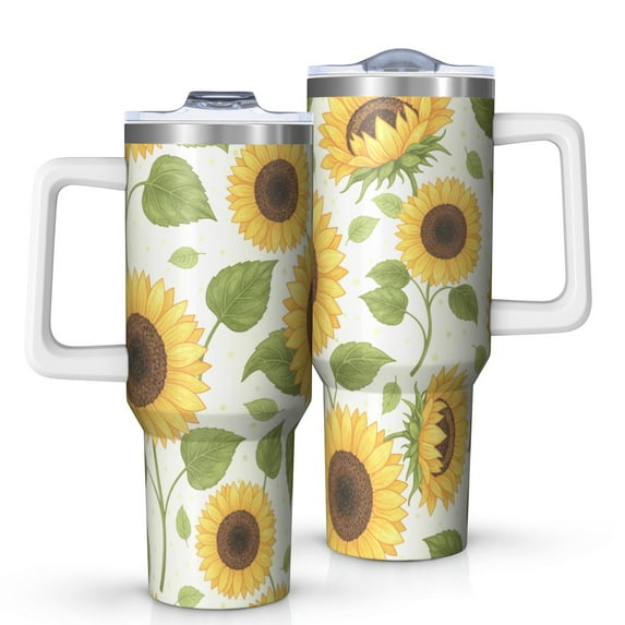 Sunflower 40oz Tumbler with Handle and Straw, Large Capacity Travel Cup for Hot & Cold Drinks, Double Walled Vacuum Insulated Cup,Birthday Gifts for Women Girls